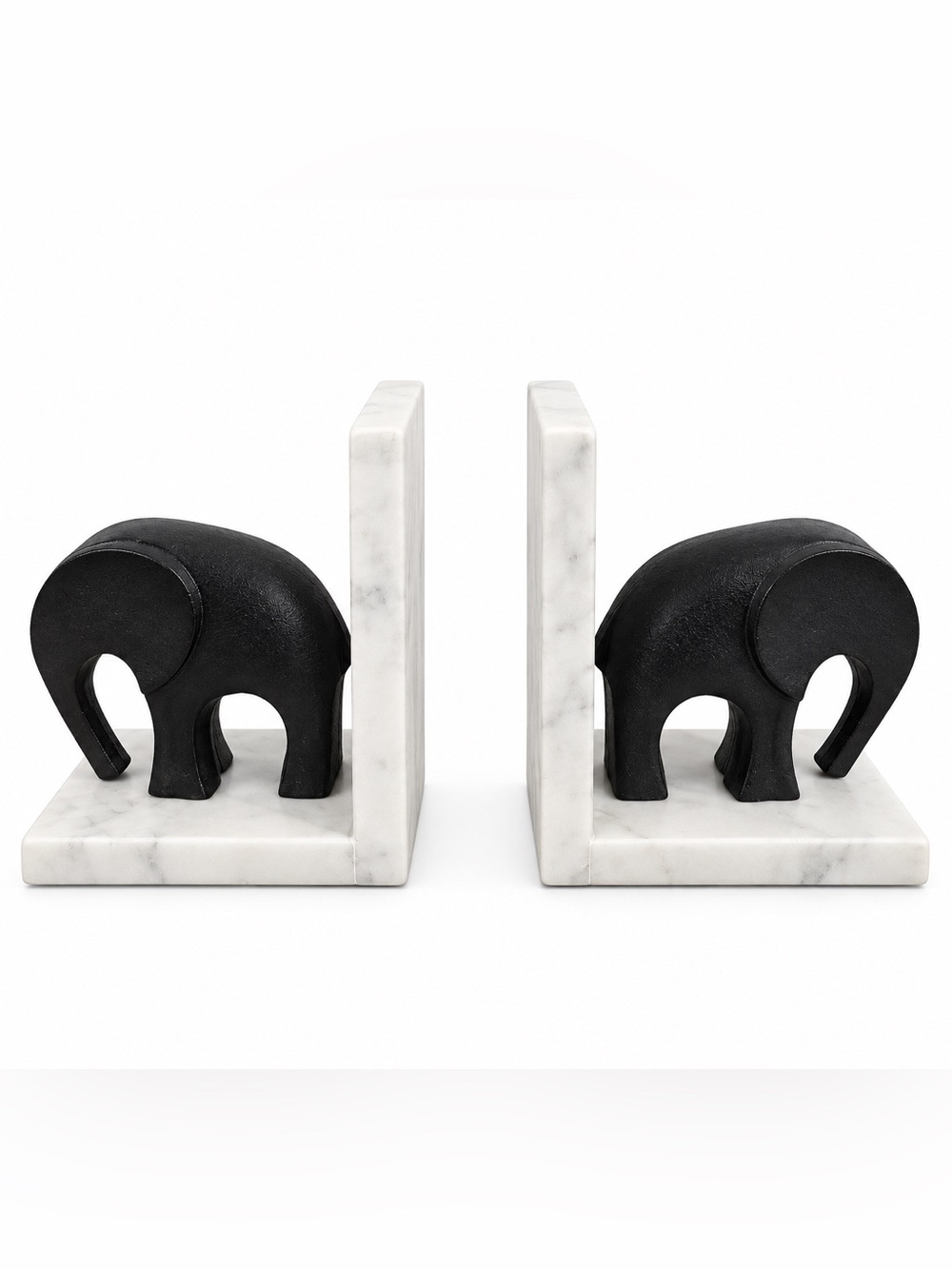 Vintage marble Elephant Bookends in Black & White